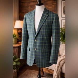 Vintage Green Plaid Blazer Sport Coat Mens Classic Preppy Jacket